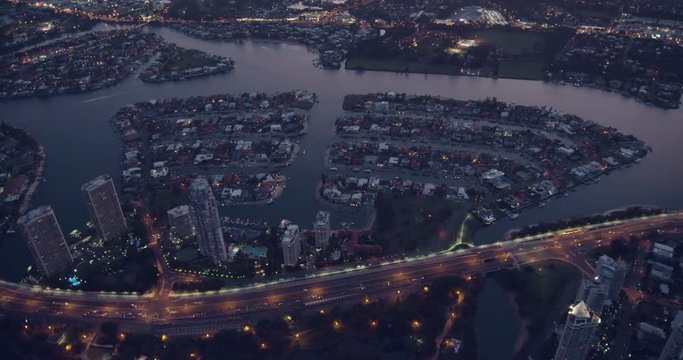 Aerial dusk view Surfers Paradise skyscraper Gold coast 