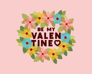 happy valentines day card with floral crown