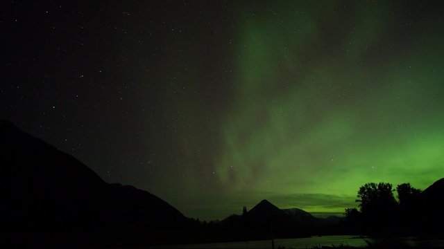 Spectacular Starscape Time lapse with Northern lights, aurora borealis  display viewed near Mount Bonner Kimberly British Columbia Canada.