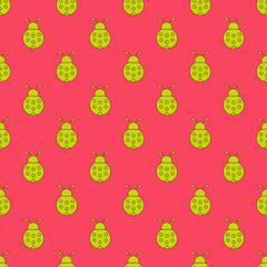 Vector seamless pattern with green ladybugs on pink background. Ladybugs seamless pattern.