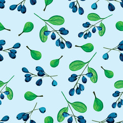 Seamless hand-painted floral, berries pattern  