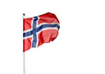 Norway flag waving on a white background.