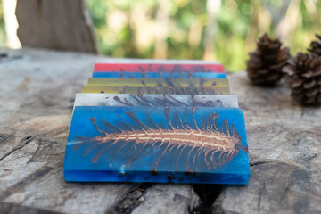 casting epoxy resin Stabilizing pine cone color full abstract art blur background, Beautiful...