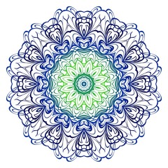 Flower blue, green coloring Mandala. decorative elements. Oriental pattern, vector illustration. Indian, moroccan, mystic, ottoman motifs.