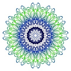 Blue, green gradient color Beautiful round flower mandala. Vector illustration. Abstract