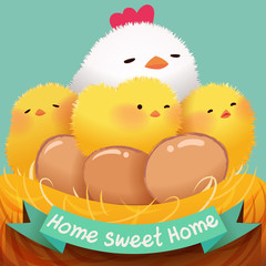 cute hen and chicks character design set vector illustration