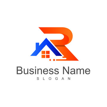 house letter r, initial letter logo design