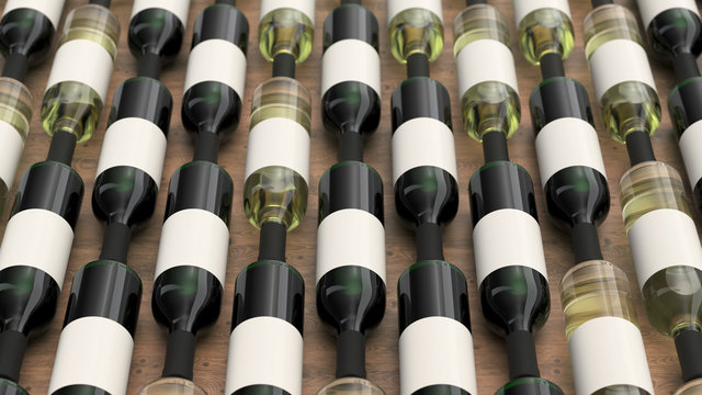Pattern from bottles of red and white wine with blank labels