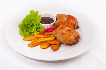 Stuffed quail with cranberry sauce
