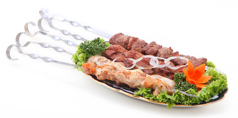 Oriental shish kebab on white background