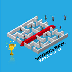 business leader success maze concept 3d isometric flat design vector illustration