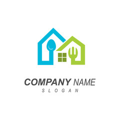 kitchen house logo, house with spoon and fork logo design