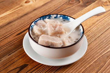 Chinese syrup of sweet potato and sago with shredded coconut