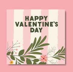 happy valentines day card with square and flowers frame