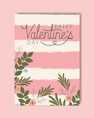 happy valentines day card with square and flowers frame