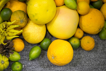 Various citrus fruits isolated. Yellow color fruits