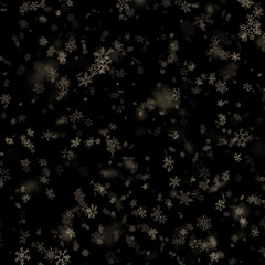 Fototapeta na wymiar Christmas, New year snowflakes stars on a black background. Falling snow template. EPS 10