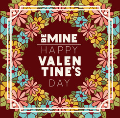 happy valentines day card with floral frame