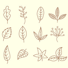 Autumn leaves doodles set	