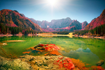 Magnificent morning of the lake Fusine