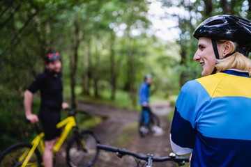 Cyclists stopping and taking a break