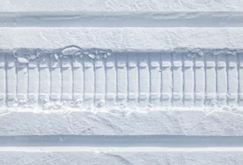 Door stickers Railway Snowmobile tracks in the fresh snow. Horizontal seamless texture.