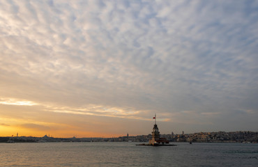 Maiden's Tower at sunset in istanbul, Turkey. Medieval Byzantine tower.