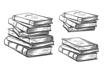 hand drawn sketch stack books isolated on white background vector