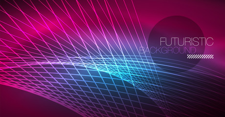 Digital technology abstract background - neon geometric design. Abstract glowing lines. Colorful techno background. Futuristic shape.