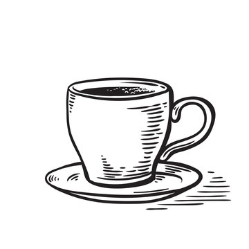 hand drawn sketch black and white cup of tea coffe full vector