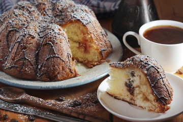 A biscuit cake with chocolate