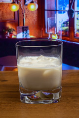 White Russian cocktail in old fashioned glass with ice