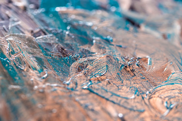 Abstract background texture in blue tones, brush strokes with oil paints on canvas