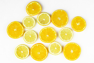 Fototapeta premium citrus slice, oranges and lemons on white background