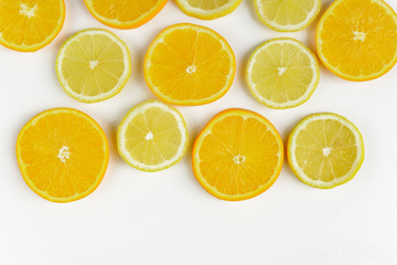 Fototapeta na wymiar citrus slice, oranges and lemons on white background