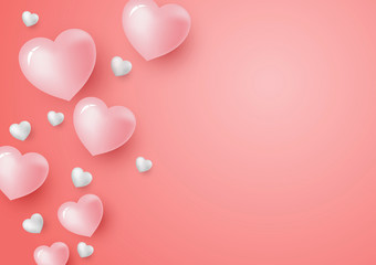 3d hearts on coral color background for Valentine's day and wedding card vector illustration
