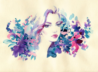 beautiful woman. fashion illustration. watercolor painting  