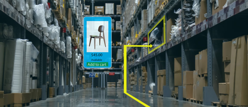 smart retail concept, A customer can check what data of real time insights into shelf status which report on a tablet from artificial intelligence(ai) smart tablet while scanning goods, price