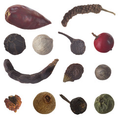 set of peppercorn isolated on white background
