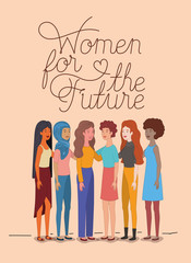 group of women characters with feminist message