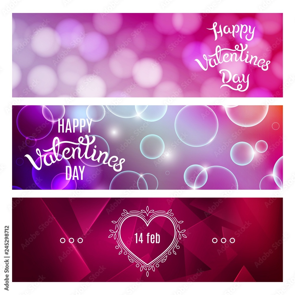 Aufkleber bright red and pink horizontal banners. valentines day concept. vector backgrounds with decorative g