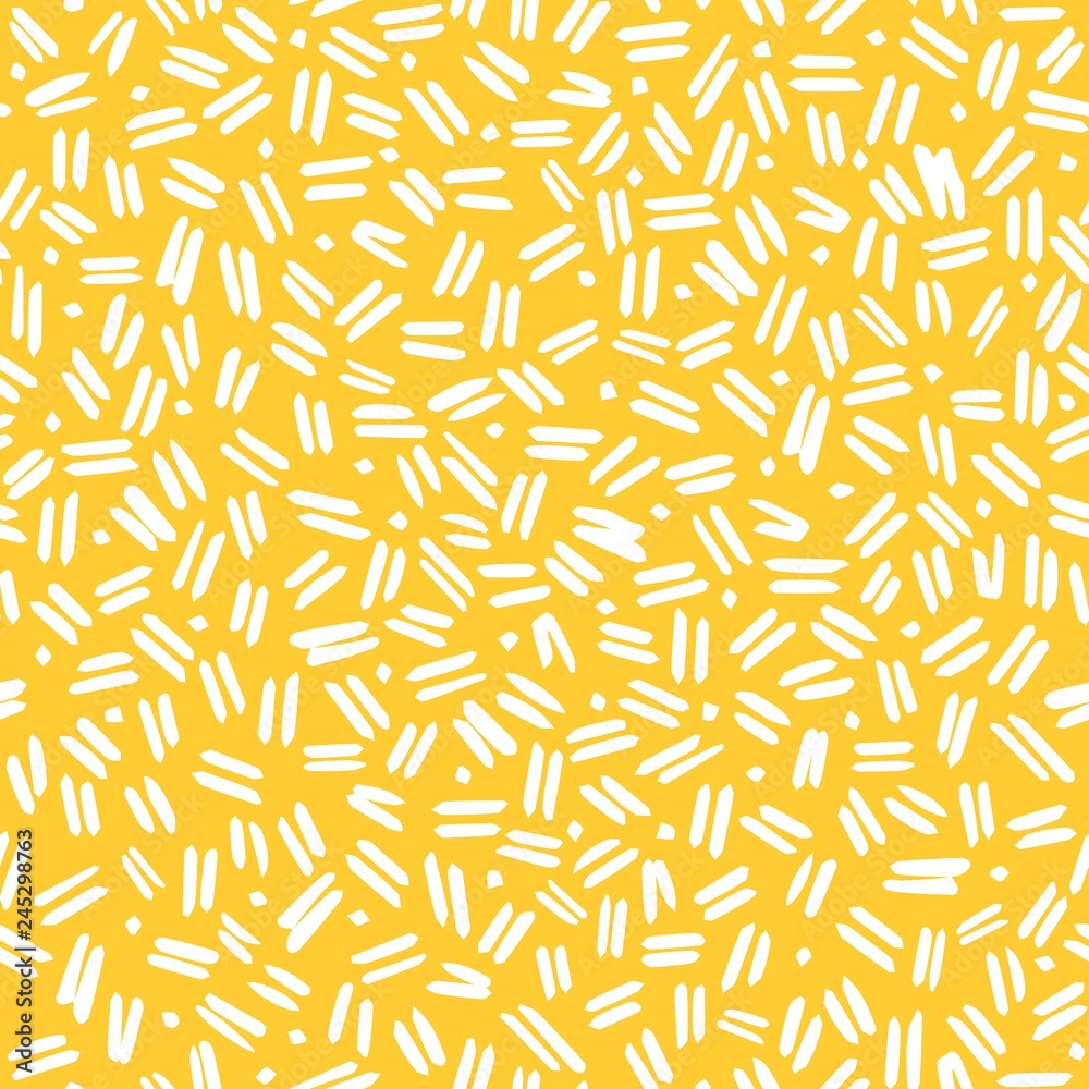 Fototapete yellow and white seamless pattern with dashes and dots. vector linear ornament