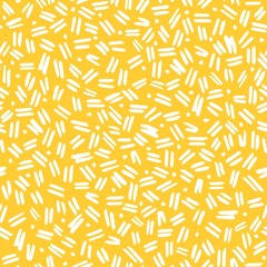 Yellow and White Seamless Pattern with Dashes and Dots. Vector Linear Ornament