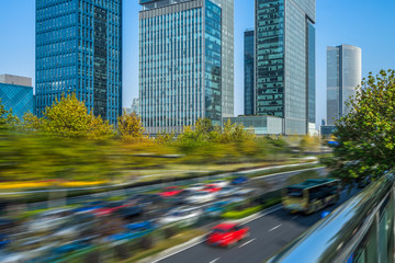 City road with moving car, Hangzhou, china