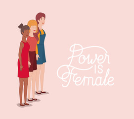 group of women characters with feminist message
