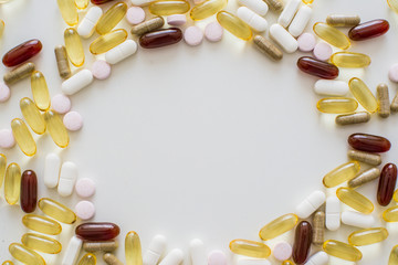 Vitamins, omega 3, cod-liver oil, dietary supplement and tablets