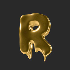 gold liquid alphabet.3D Rendering. 