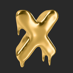 gold liquid alphabet.3D Rendering. 