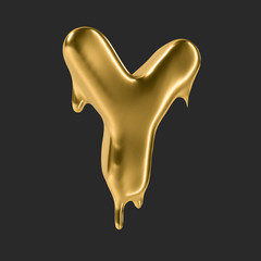 gold liquid alphabet.3D Rendering. 