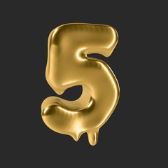 gold liquid alphabet.3D Rendering. 